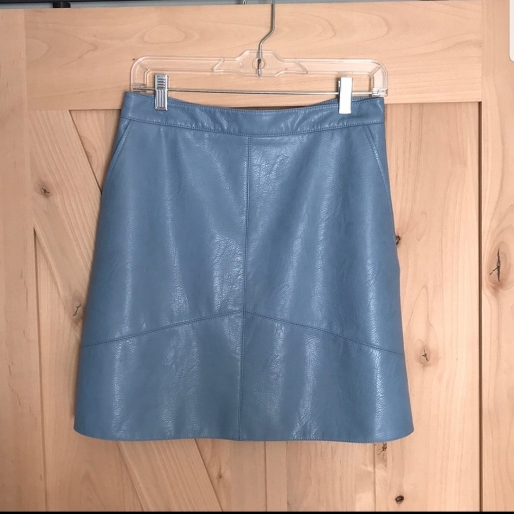Zara Baby Blue Faux Leather Skirt w/ Pockets